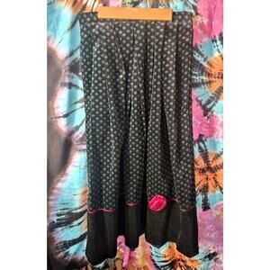 VTG Susan Bristol Velvet Long Skirt 10 Black Green Print Floral Cottagecore Goth